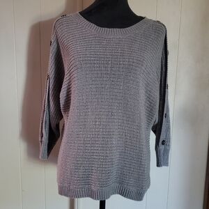 Misia Womens Gray Pullover 3/4 Sleeve Knit Sweater With Button Detail size L